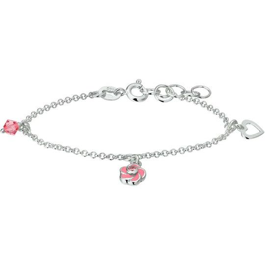 Zilveren armband bloem en roze zirkonia
