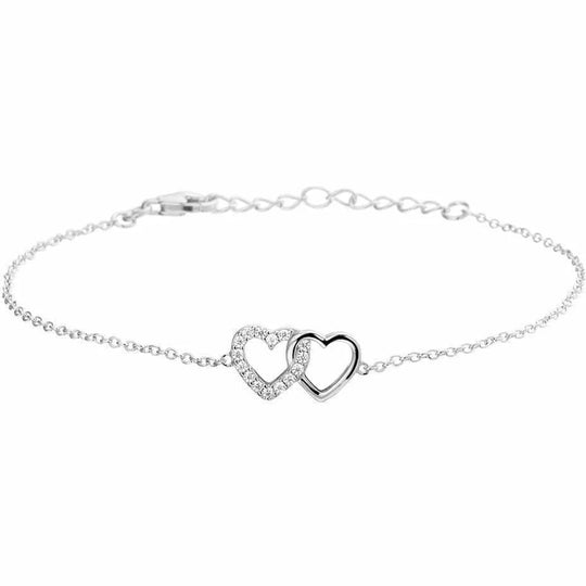Zilveren armband hartjes en zirkonia 16 + 3 cm