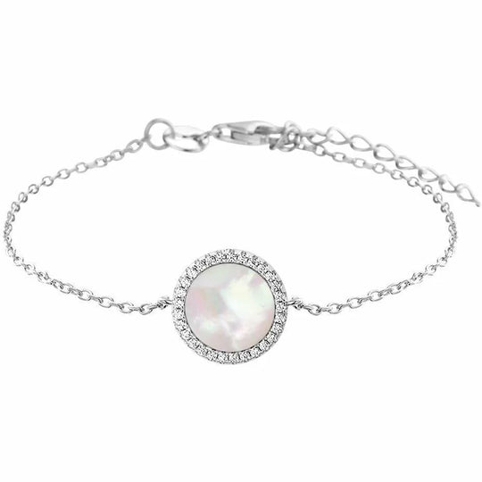 Zilveren armband parelmoer en zirkonia 1,3 mm 16,5 + 3 cm