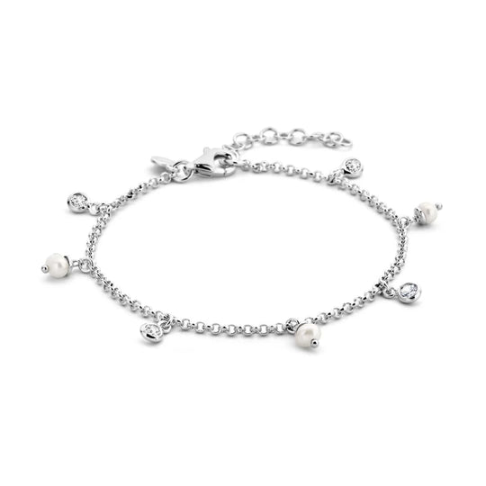 Zilveren armband parels en zirkonia