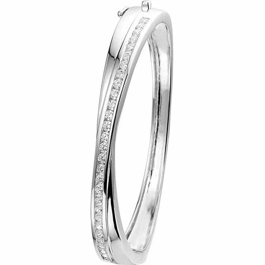 Zilveren bangle scharnier zirkonia 9 x 60 mm