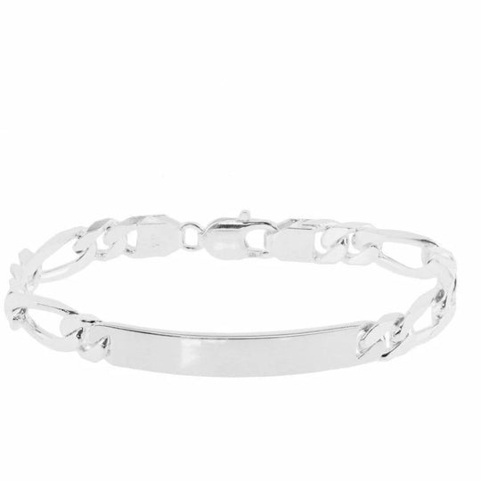 Zilveren graveerarmband figaro plaat 8 mm 20 cm