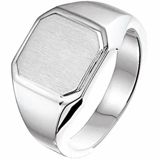 Zilveren graveerring poli/mat gediamanteerd