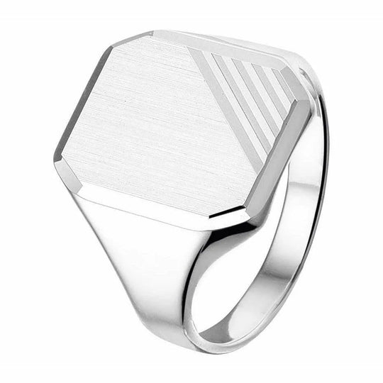 Zilveren graveerring poli/mat gediamanteerd