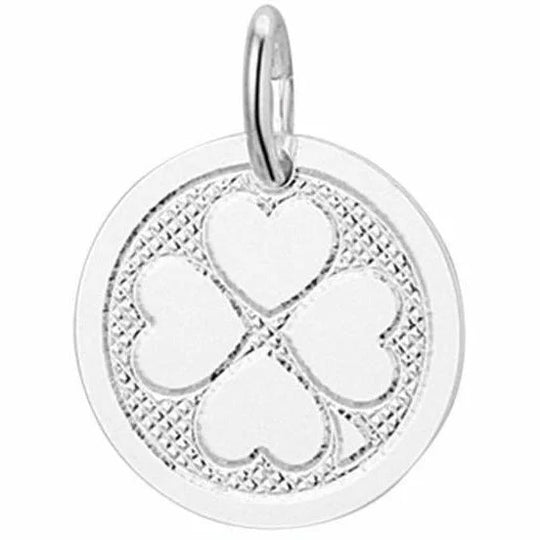 Zilveren hanger rond met klavertje poli/mat