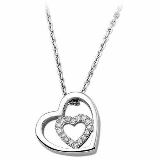 Zilveren ketting hart zirkonia 1,3 mm 41 + 4 cm