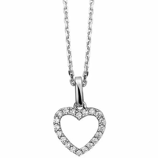 Zilveren ketting hart zirkonia 41 + 4 cm
