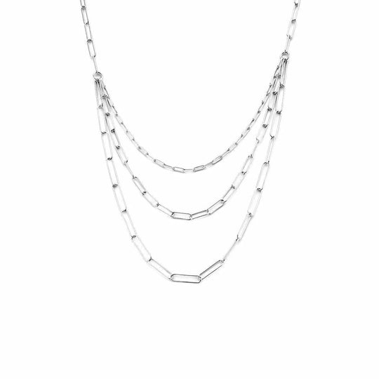 Zilveren multi-collier paperclip ronde buis 4,0 mm 42 + 5 cm