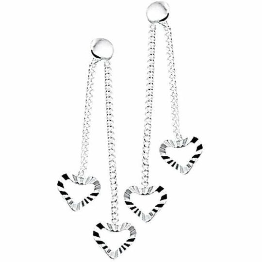Zilveren oorhangers hartje gediamanteerd