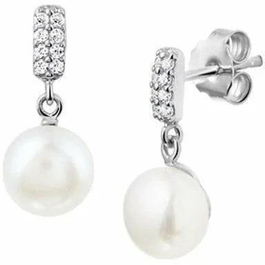 Zilveren oorhangers parel en zirkonia