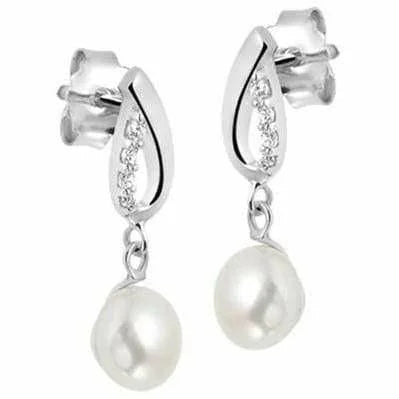 Zilveren oorhangers parel en zirkonia