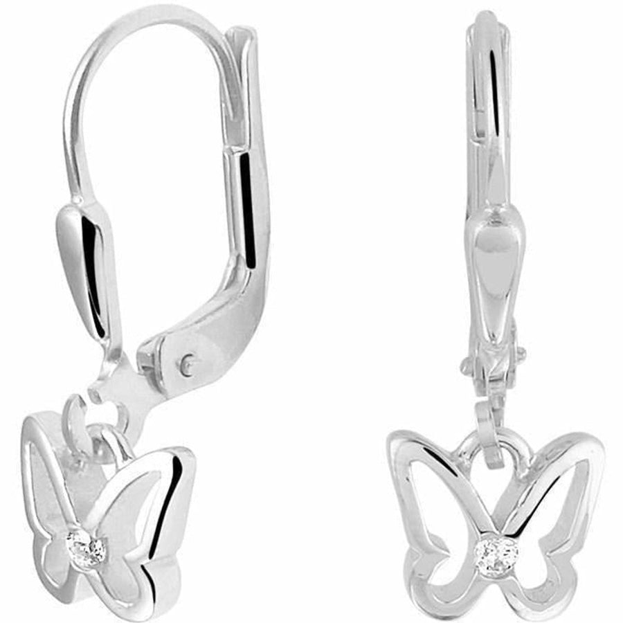 Zilveren oorhangers vlinder zirkonia brisur haak -