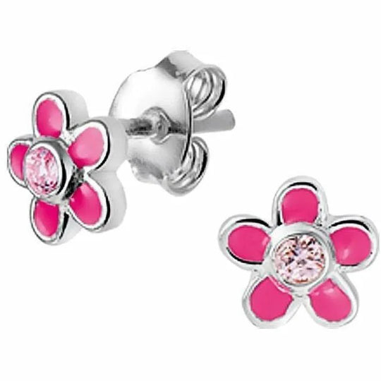 Zilveren oorknoppen bloem en zirkonia