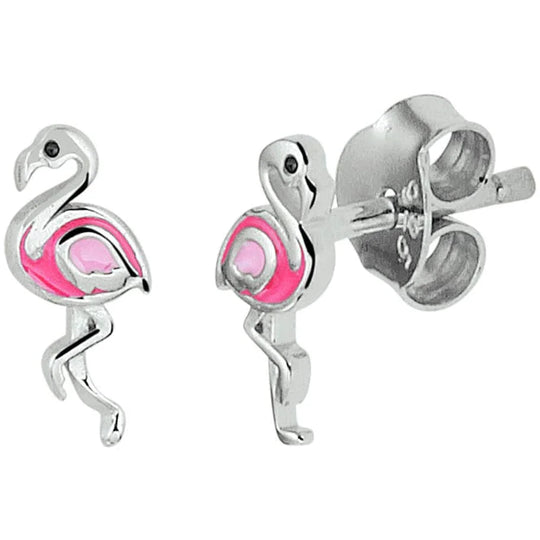 Zilveren oorknoppen flamingo