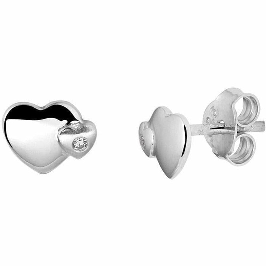 Zilveren oorknoppen hart zirkonia - Oorsieraden