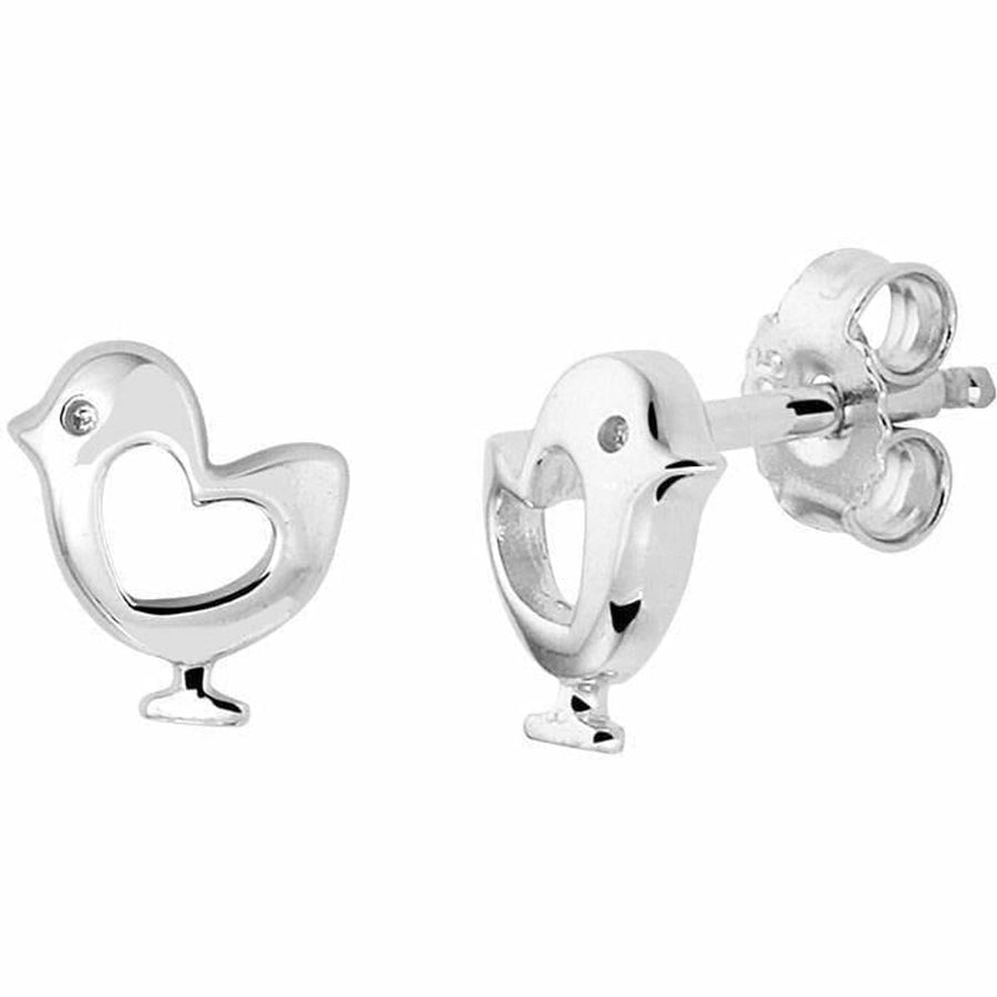 Zilveren oorknoppen vogel met hart - Oorsieraden