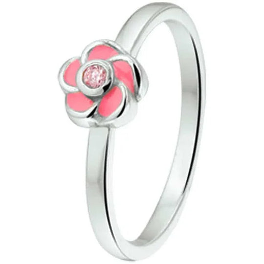 Zilveren ring bloem en roze zirkonia- ringmaat 12.5