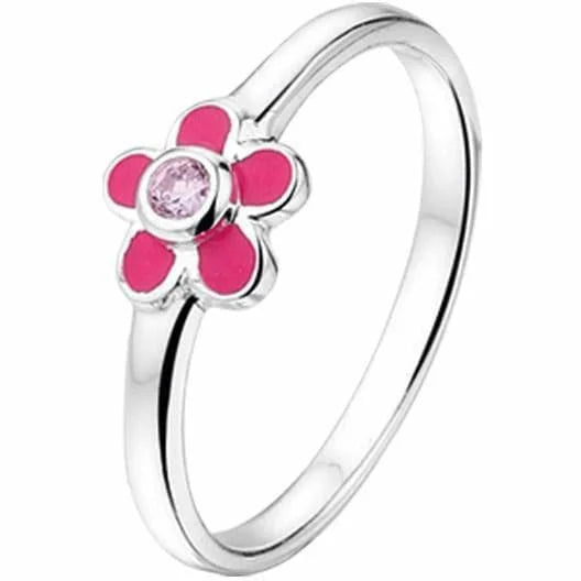 Zilveren ring bloem en zirkonia mt 14.0