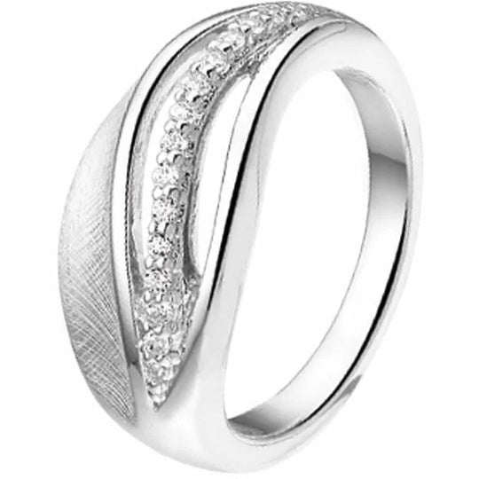 Zilveren ring gescratcht zirkonia poli/mat mt 17.75