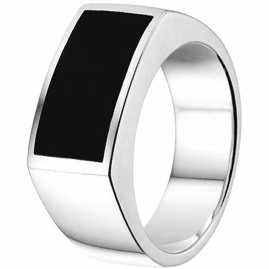Zilveren ring onyx mt 19.0