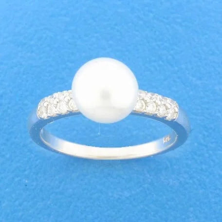 Zilveren ring parel en zirkonia- ringmaat 17.75