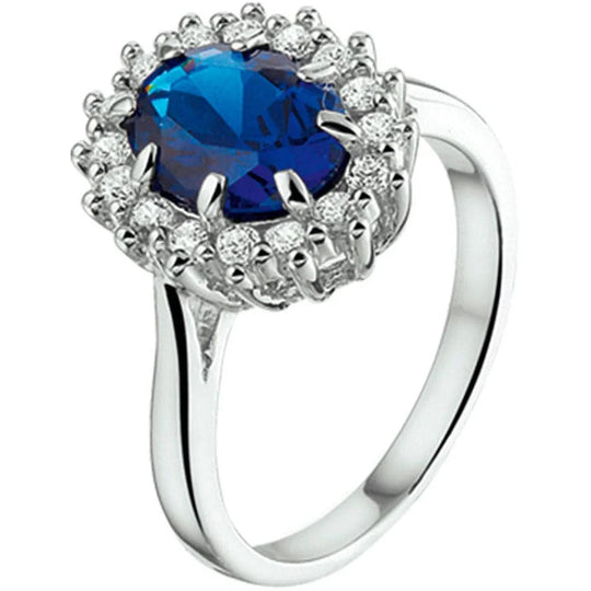 Zilveren ring zirkonia en synthetische saffier- ringmaat 18.5