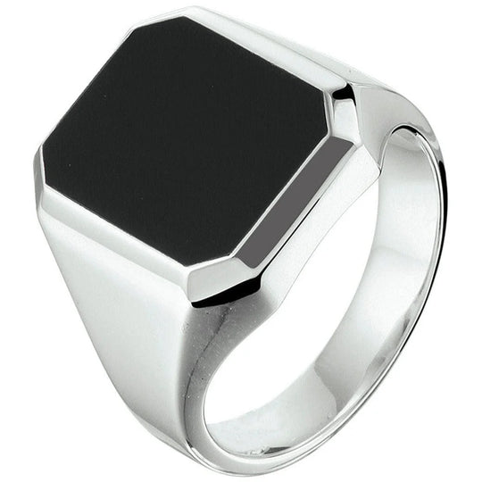 Zilveren zegelring massief onyx