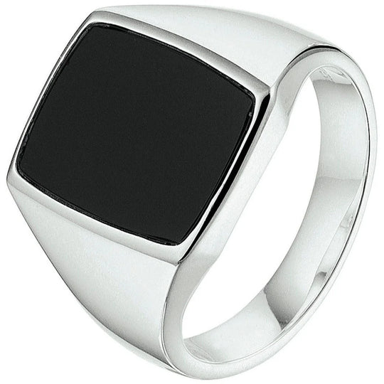Zilveren zegelring massief onyx
