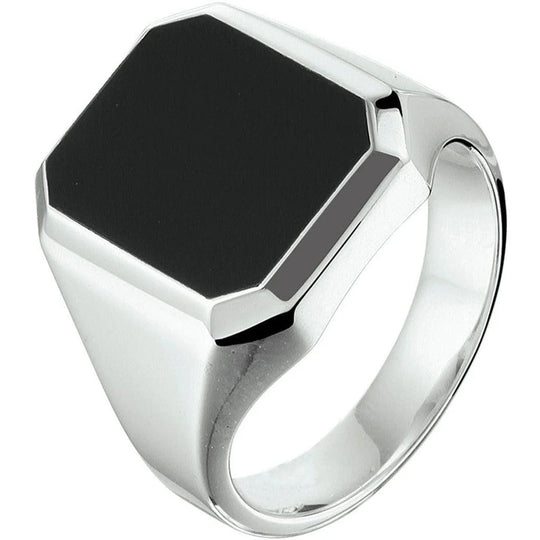 Zilveren zegelring massief onyx- ringmaat 20