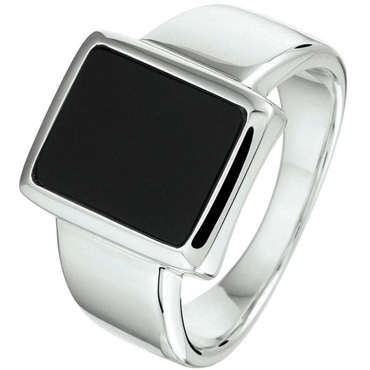 Zilveren zegelring onyx- ringmaat 20